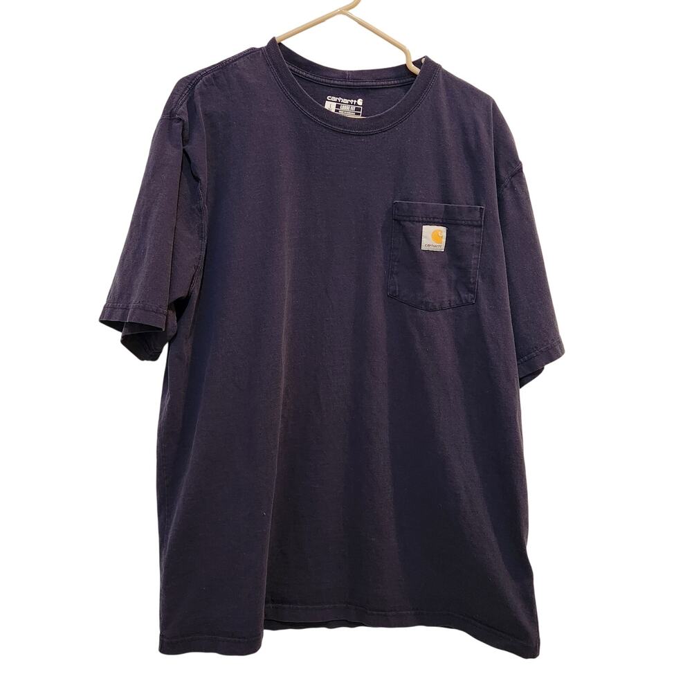 Carhartt Navy Blue Short Sleeve Crewneck Pocket Tee Casual Work T-Shirt Size LT
